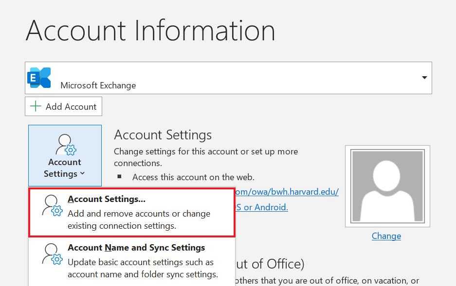 How do I add or remove my Northeastern email in Outlook for Windows